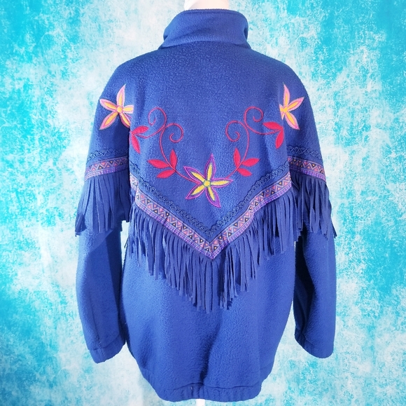Vintage Jackets & Coats Vtg 8s Rafael Southwestern Fringe Fleece